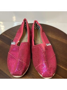 TOMS Girls Pink Sparkle Slip-On Shoes – Size 2Y NWOT